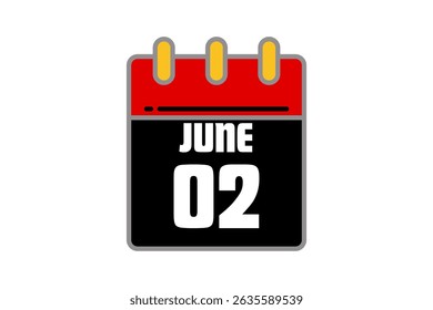 2 June calendar icon text page monthly web design on red, black and white background vector, icon, or illustration with the month of June 2