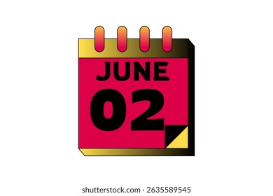 2 June calendar icon text page monthly web design on red, black and white background vector, icon, or illustration with the month of June 2