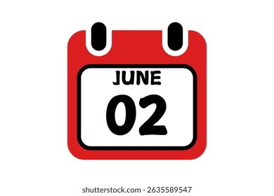 2 June calendar icon text page monthly web design on red, black and white background vector, icon, or illustration with the month of June 2
