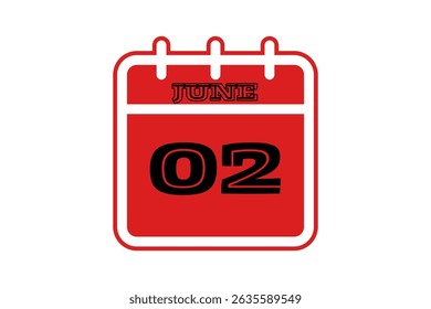 2 June calendar icon text page monthly web design on red, black and white background vector, icon, or illustration with the month of June 2