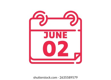 2 June calendar icon text page monthly web design on red, black and white background vector, icon, or illustration with the month of June 2
