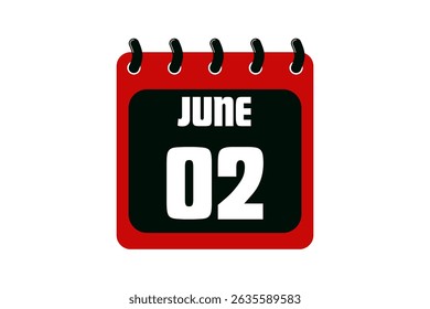 2 June calendar icon text page monthly web design on red, black and white background vector, icon, or illustration with the month of June 2