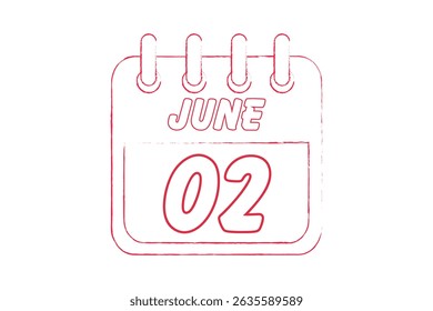 2 June calendar icon text page monthly web design on red, black and white background vector, icon, or illustration with the month of June 2