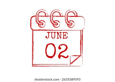 2 June calendar icon text page monthly web design on red, black and white background vector, icon, or illustration with the month of June 2