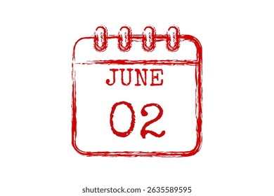 2 June calendar icon text page monthly web design on red, black and white background vector, icon, or illustration with the month of June 2