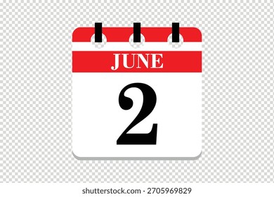 Icono de calendario de 2 de junio, Vector de calendario de 2 fechas de junio, ícono de calendario de 2 de junio, ícono de calendario de Vector.