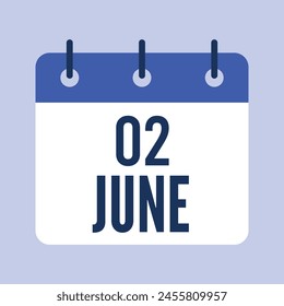 2 June Calendar, Isolated Vector Calendar.