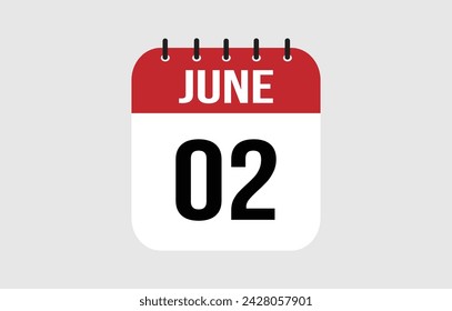 2 June Calendar. June Calendar Vector Illustration.