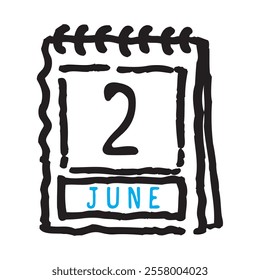 2 June date calendar - A simple yet elegant line art illustration of a date calendar captures the essence of organization and timekeeping. The clean lines and minimalistic design 