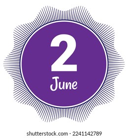2 June, Date template. Useful design for calendar or event promotion. Vector illustration EPS 10 File. Isolated on white background. 