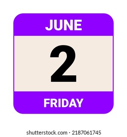 2 June, Friday. Date template. Useful design for calendar or event promotion. Vector illustration EPS 10 File.