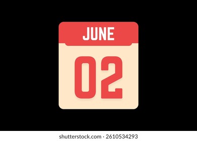 2 June icon text page monthly web design on coral, white, tangerine and black background vector, icon, or illustration with the month of June 2