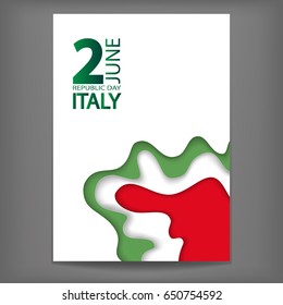 2 june Italy Republic Day background with 3D paper cut shapes in colors of Italy flag. Vector design layout presentations, flyers, posters.