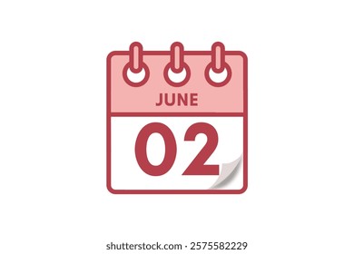 2 June month single day vector, illustration, calendar with maroon, rose and white color background calendar June 2