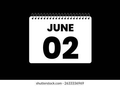 2 June month single day vector, illustration, calendar with black and white color background calendar icon of June 2