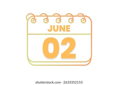 2 June month single day vector, illustration, calendar with orange, yellow, brown and white color background calendar icon of June 2