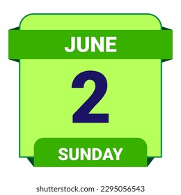 2 June, Sunday. Date template. Useful design for calendar or event promotion. Vector illustration EPS 10 File. Isolated on white background. 