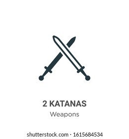 2 katanas glyph icon vector on white background. Flat vector 2 katanas icon symbol sign from modern weapons collection for mobile concept and web apps design.