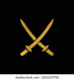 2 Icono metálico de Katanas chapado en oro o vector de logotipo
