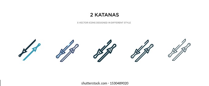 2 katanas icon in different style vector illustration. two colored and black 2 katanas vector icons designed in filled, outline, line and stroke style can be used for web, mobile, ui