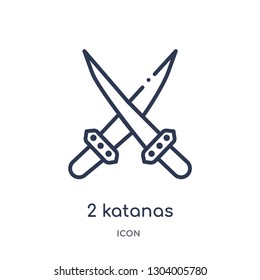 2 katanas icon from weapons outline collection. Thin line 2 katanas icon isolated on white background.