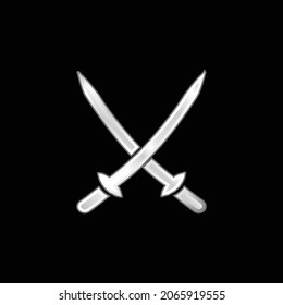 2 Katanas-Symbol auf silbernem Metall