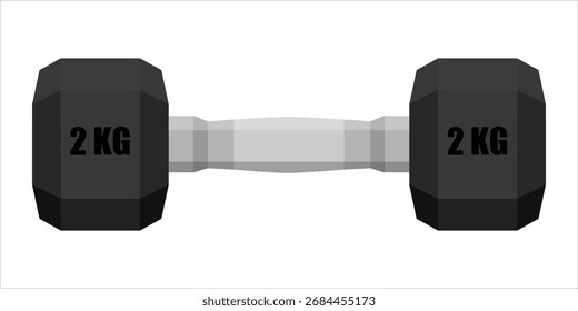 2 kg forma hexagonal mancuerna, aislado sobre fondo blanco. Icono de mancuerna. Equipamiento deportivo. Ilustración vectorial