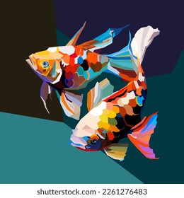 2 koi fish drawn using WPAP art style