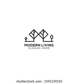 2 leafs ; modern living logo vector design template with outline, simple, and elegant styles