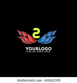 2 Letter Fire Flame Logo. Eye Power illustration template.