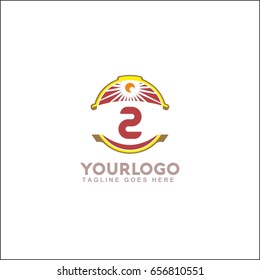2 letter landscape vector illustration. Vintage sunset logo with sun.