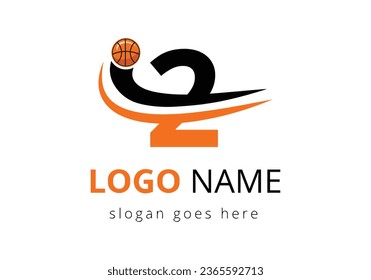 2 Letter Logo With Basketball Ball. Sports Symbol Vector Template Design