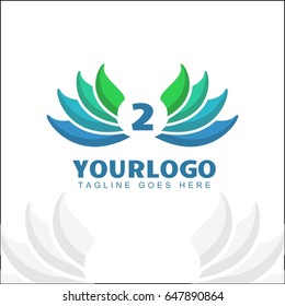 2 letter luxury logo. Abstract bird logo design. Creative wing color sign symbol. 