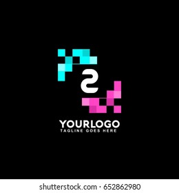 2 letter pixel art design logo. Blue and pink business corporate for technology