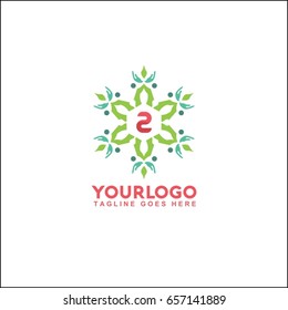 2 letter trendy and elegant logo design. Vector floral shop or studio, wedding florist, custom. circle with flowers and leaves.