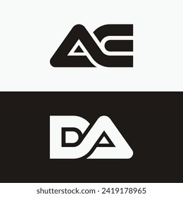 2 Letters modern Initial logo black and white vector A E, D A