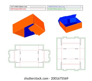 Caja de correo ondulado de 2 tapas, caja de envío de cartón de cartón con representación 3D y plantilla de línea