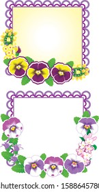 2 lilac square frames with flowers pansies and forget me nots 2