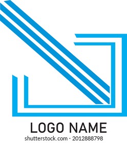 2 lines form a simple square and three simple lines, blue minimalist logo. logo vector icon. Abstract logo. Minimalist logo design. Creative logos. Beautiful and simple elements.