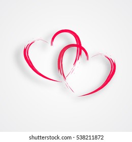 2 Linked Hearts with shadows isolated on a white background