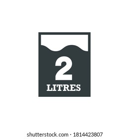 2 Liters l sign estimated volumes milliliters. Vector symbol packaging, labels used for prepacked foods, drinks different liters and milliliters.