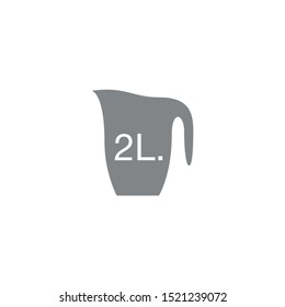 2 Liters l sign (l-mark) estimated volumes milliliters (ml) Vector symbol packaging, labels used for prepacked foods, drinks different liters and milliliters. 2 litre vol single icon isolated on white