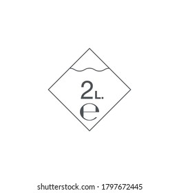 2 Liters l sign (l-mark) estimated volumes milliliters (ml) Vector symbol packaging, labels used for prepacked foods, drinks different liters and milliliters. 2 litre vol single icon isolated on white