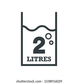 2 Liters sign estimated volumes milliliters. Vector symbol packaging, labels used for prepacked foods, drinks different liters and milliliters.