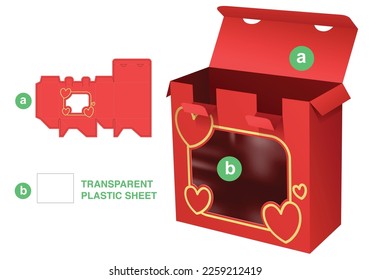 2 locked points box with heart frame window die cut template