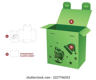 2 locked points box with stenciled Santa Claus die cut template and 3D mockup