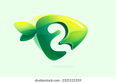 2 logo. Environment friendly number two. 3D realistic icon cut out of triangle arrow shape. Watercolor forest eco logo with green leaves. Vector for play button, healthy food, agriculture adv.