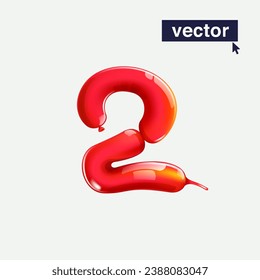 2 logo. Number two in balloon twisting style. Realistic 3D render sign. Vector icon for Black Friday, Christmas and New Year's Sale. Perfect for happy birthday banner, gift branding, kids labels.