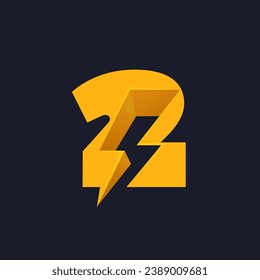 2 logotipo. Número dos con relámpagos espaciales negativos. Monograma de vector de flash. Icono de perno eléctrico. Tipo perfecto para etiquetas de energía, impresión de superhéroes, afiches de música rock, arte de entrega, adv electromóvil.