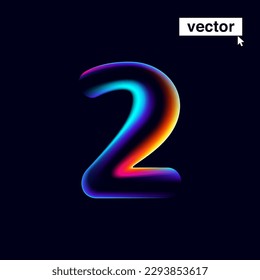2 Logo. Nummer zwei mit Neonglich. Mehrfarbiges Farbverlauf-Zeichen mit doppelter Belichtung und Illusionseffekt. Leuchtendes Vektorsymbol für Farbverschiebung. Ideal für Ihre lebendige Rubrik, Spielbildschirme, Verkaufsbanner.